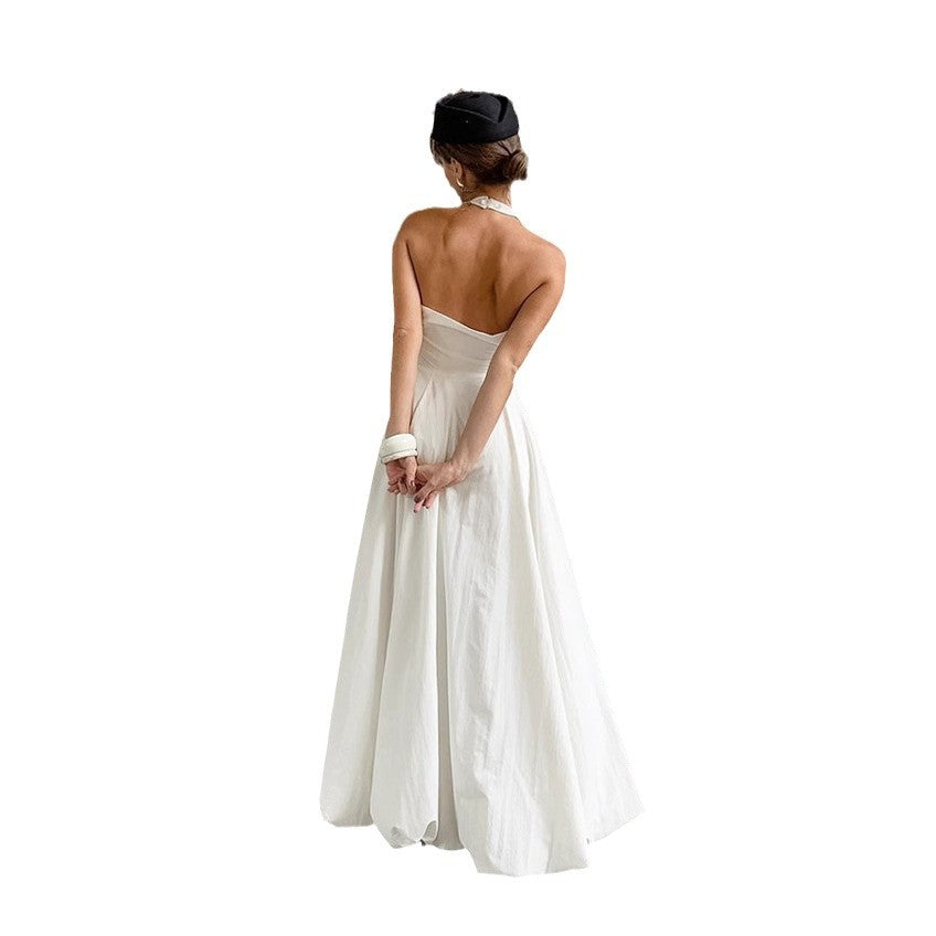 Damen Strapless Mai-Kleid mit elegantem hohem Schlitz und fließendem Rock R&B