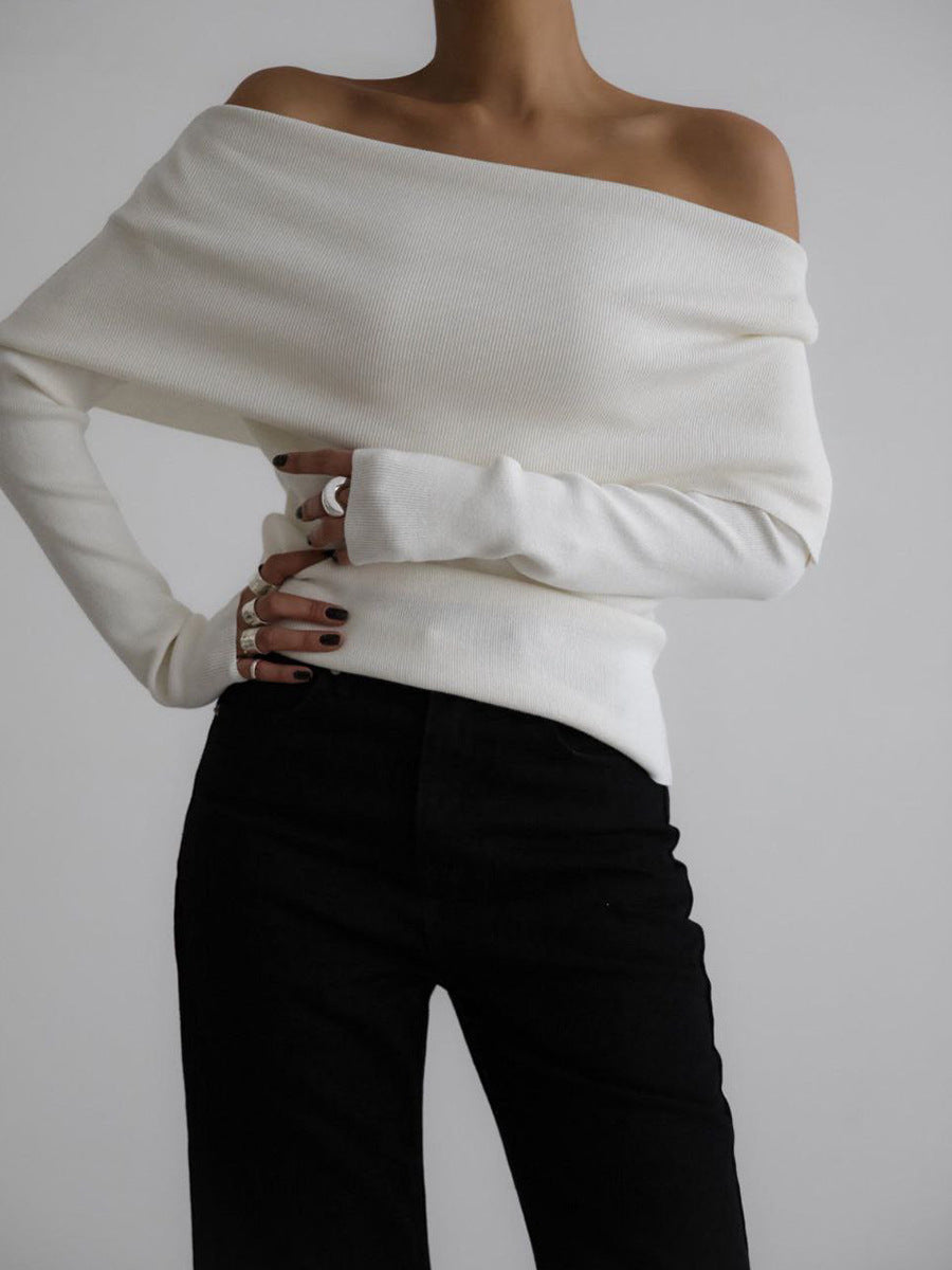 Damen Elegantes Off-Shoulder Oberteil mit geschmeidiger Textur und ausgestellten Ärmeln R&B
