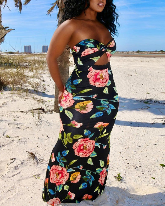 Damen Maxikleid mit schickem Cut-Out-Design und glänzenden Akzenten R&B
