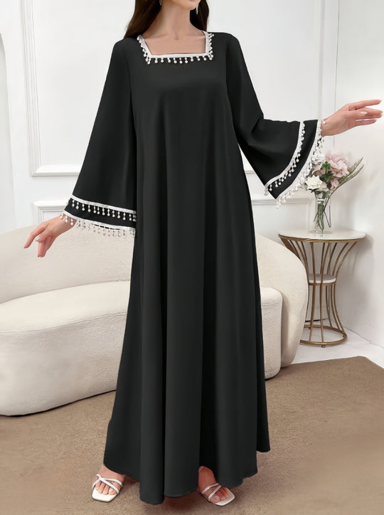 Damen Elegantes Maxikleid mit dekorativen Fransen und weiten Ärmeln R&B