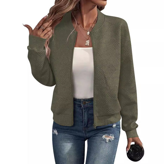 Damen lässige Bomberjacke mit feinem Strukturdesign und praktischen Taschen R&B