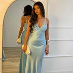 Damen Elegantes Seiden-Maxikleid mit Spitzenverzierung R&B