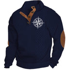 Herren nan Heritage-Strukturpullover mit Stehkragen Lederimitat-Besatz Ellenbogen-Patches und Halbknopfleiste R&B