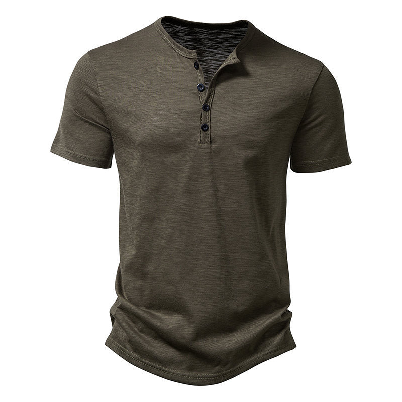 Herren Kurzarm-Henley-Shirt mit klassischem Knopfdesign R&B