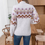 Damen Strickpullover mit modischem Muster und hohem Kragen
