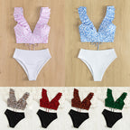 Damen Triangel-Bikini mit modischem Leopardenmuster und Rüschendetails