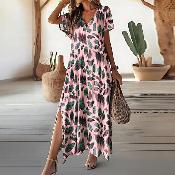 Damen Maxikleid mit elegantem V-Ausschnitt und seitlichen Schlitzen R&B