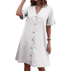 Damen Knielanges Hemdblusenkleid mit Knopfleiste und Kurzarm R&B
