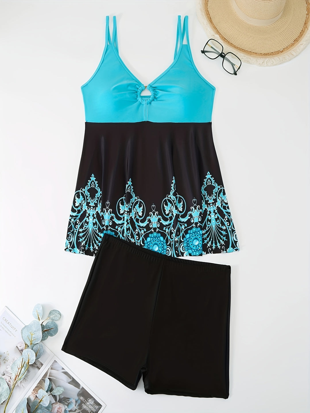 Damen Badeanzug-Set mit elegantem Muster und bequemen Shorts R&B