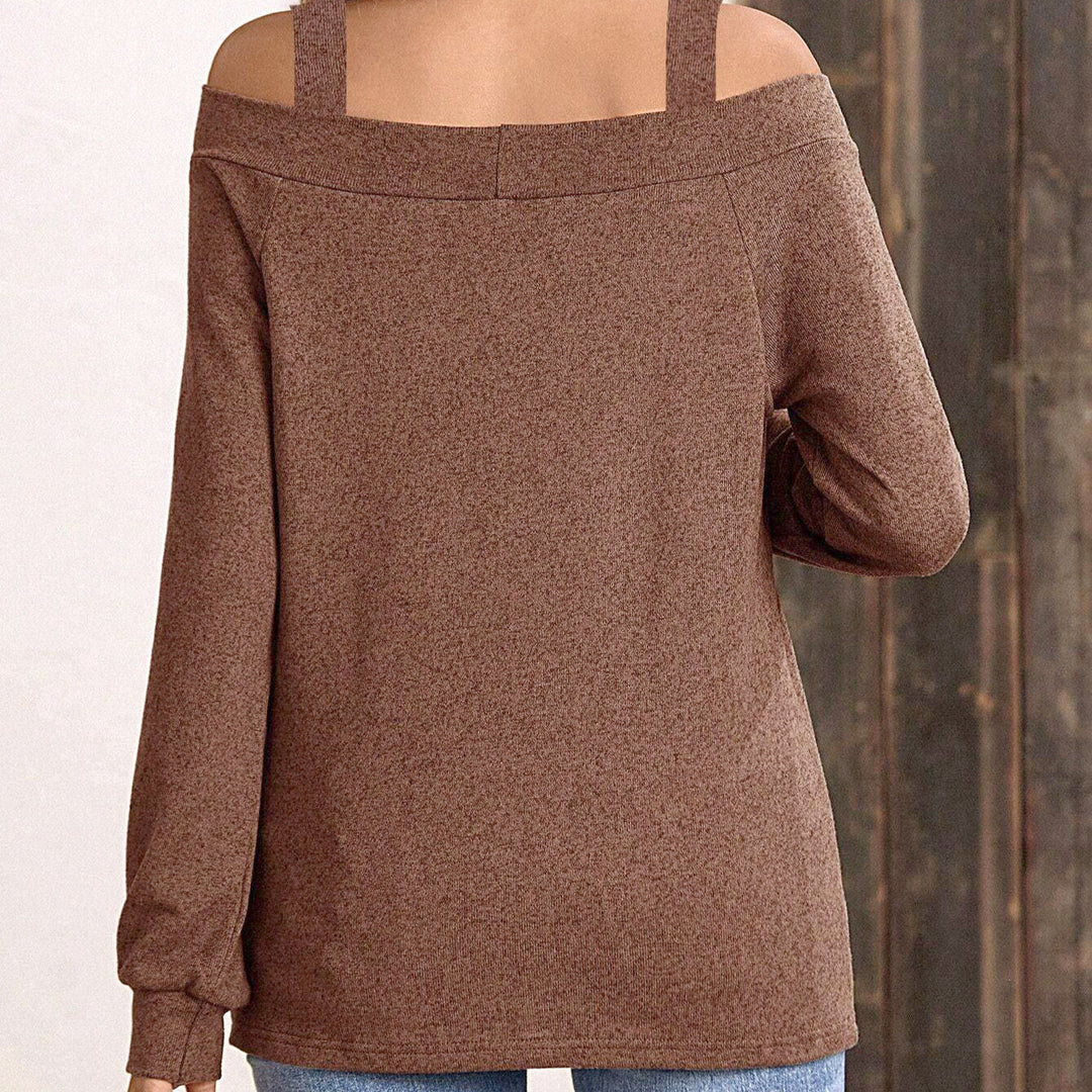 Damen Off-Shoulder Pullover mit modischen Trägern R&B