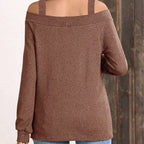 Damen Off-Shoulder Pullover mit modischen Trägern R&B