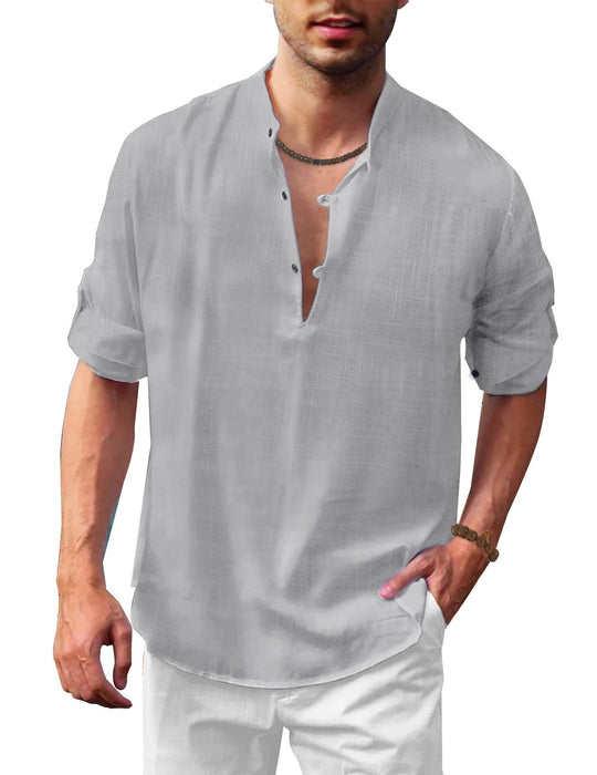 Herren lässiges Leinenhemd mit kurzes Arm und Knopfdetail R&B
