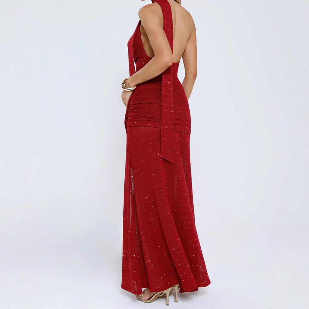 Damen Elegantes Maxikleid mit verführerischem Schlitz und schimmernden Akzenten R&B