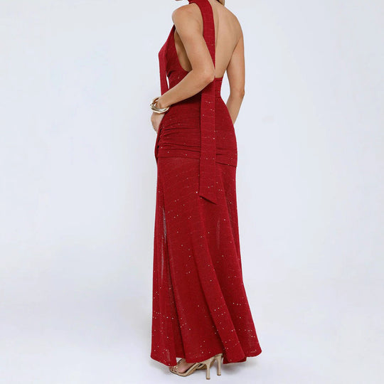 Damen Elegantes Maxikleid mit verführerischem Schlitz und schimmernden Akzenten R&B