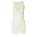 Damen Spitzenkleid mit tiefem V-Ausschnitt und seitlichem Schlitz R&B