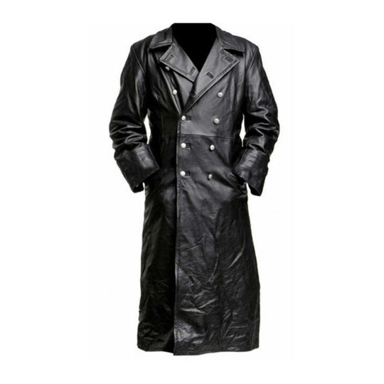 Herren Ledertrenchcoat mit doppelreihiger Knopfleiste