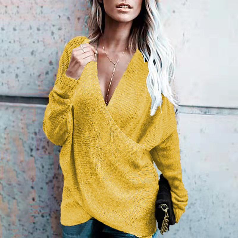 Damen Wickelpullover mit tiefem V-Ausschnitt und lockerer Passform R&B