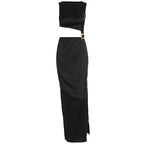 Damen Maxi-Kleid mit asymmetrischem Oberteil und stilvollem Gürtel R&B