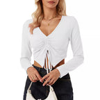 Damen Cropped Langarmshirt mit raffinierter Raffung R&B