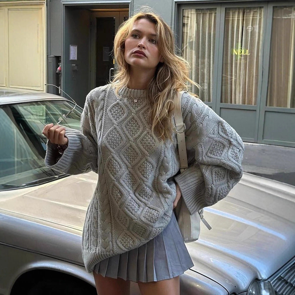 Damen Grobstrickpullover mit dekorativem Zopf-Muster und lässigem Schnitt R&B