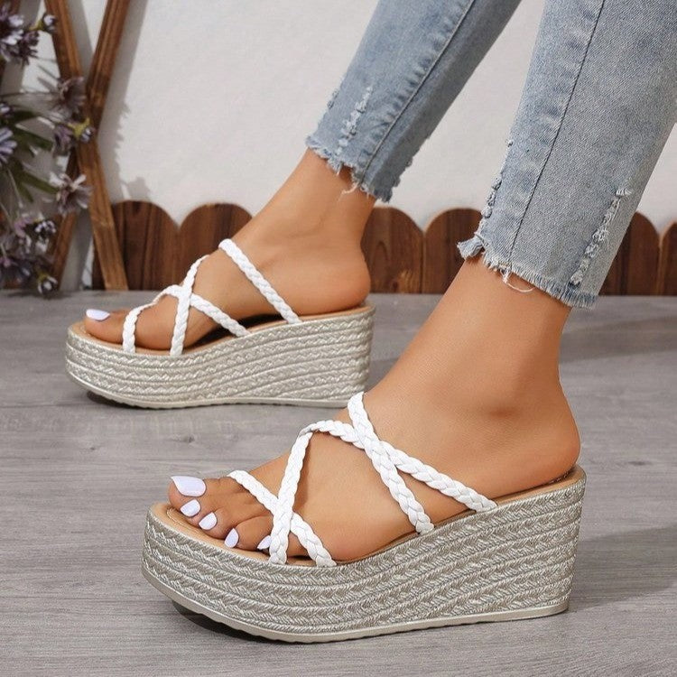 Damen Plattform-Sandalen mit geflochtenem Riemendesign und modischem Absatz R&B