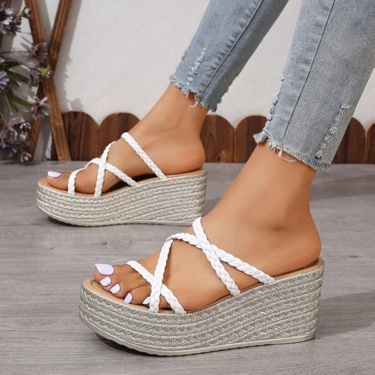 Damen Plattform-Sandalen mit geflochtenem Riemendesign und modischem Absatz R&B
