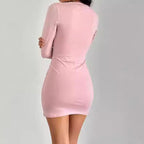 Damen Figurbetontes Minikleid mit quadratischem Ausschnitt und langen Ärmeln R&B