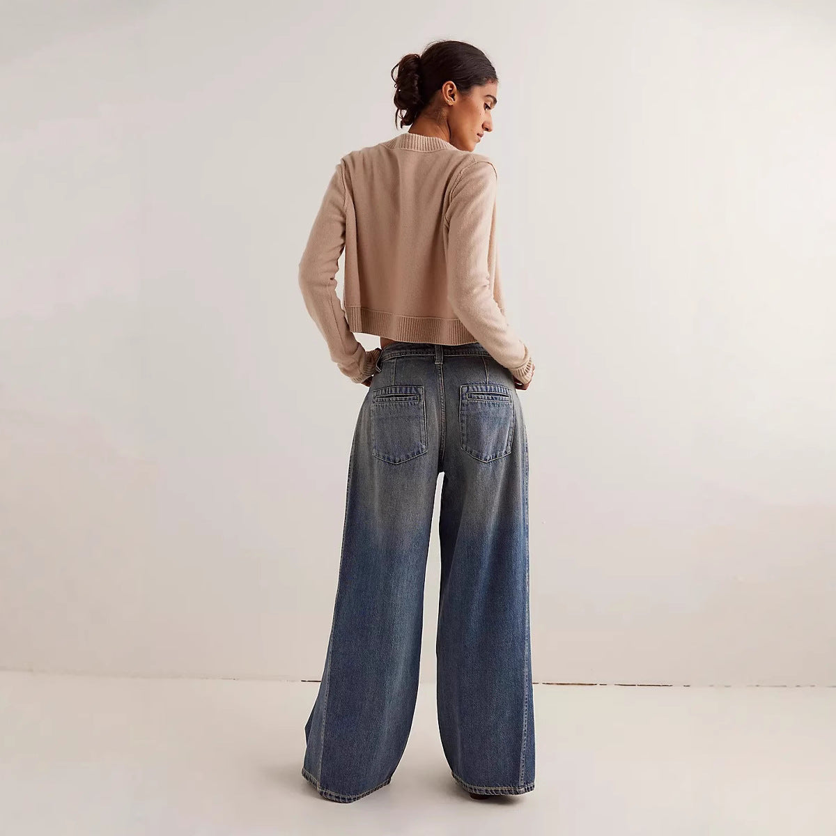 Damen Weit geschnittene Jeans mit hoch tailliertem Design und lässigem Schnitt R&B