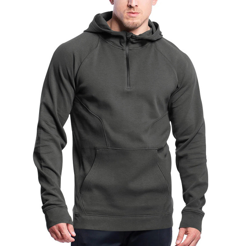 Herren Sportiver Hoodie mit halbem Reißverschluss und praktischer Kängurutasche R&B