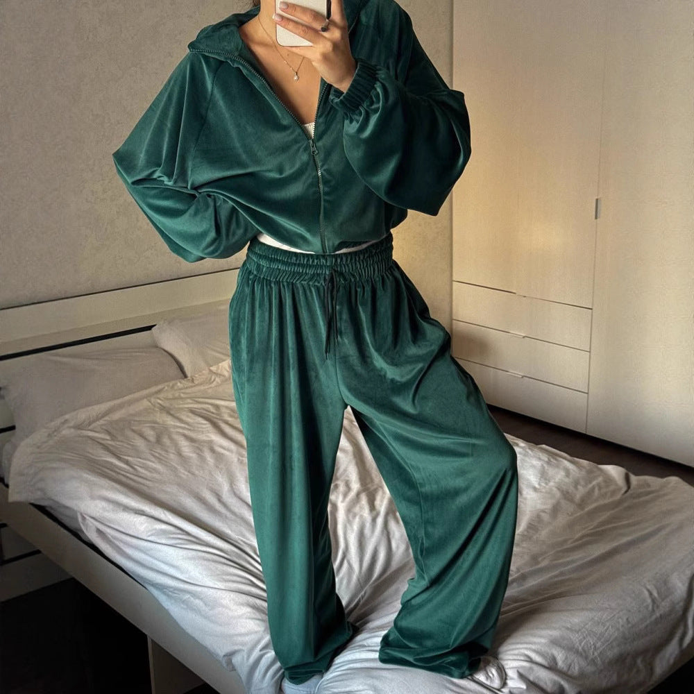 Damen sportliches Lounge-Set aus weichem Fleece mit lockerem Schnitt R&B