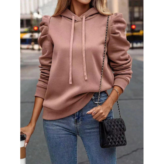 Damen modischer Kapuzenpullover mit Puffärmeln und praktischen Taschen R&B