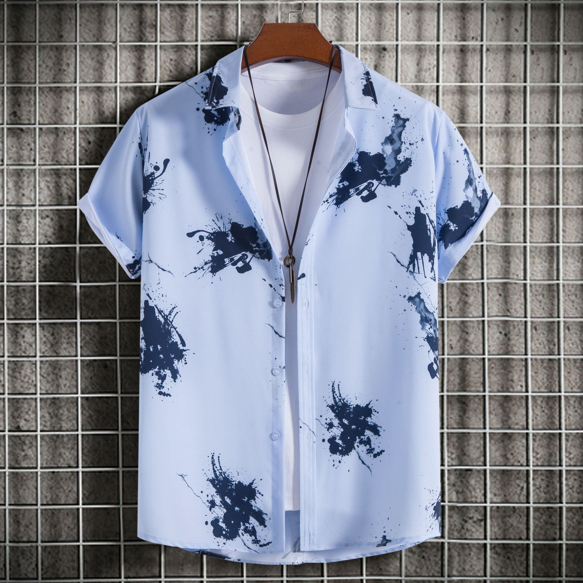 Herren Kurzarmhemd mit kreativem Farbspritz-design