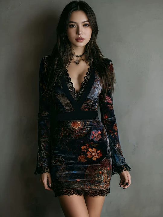 Damen Luxuriöse Taillierte-Silhouette Samt-Cocktailkleid