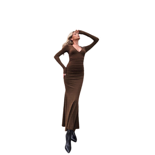 Damen elegantes Midi-Kleid aus hochwertigem Velours R&B