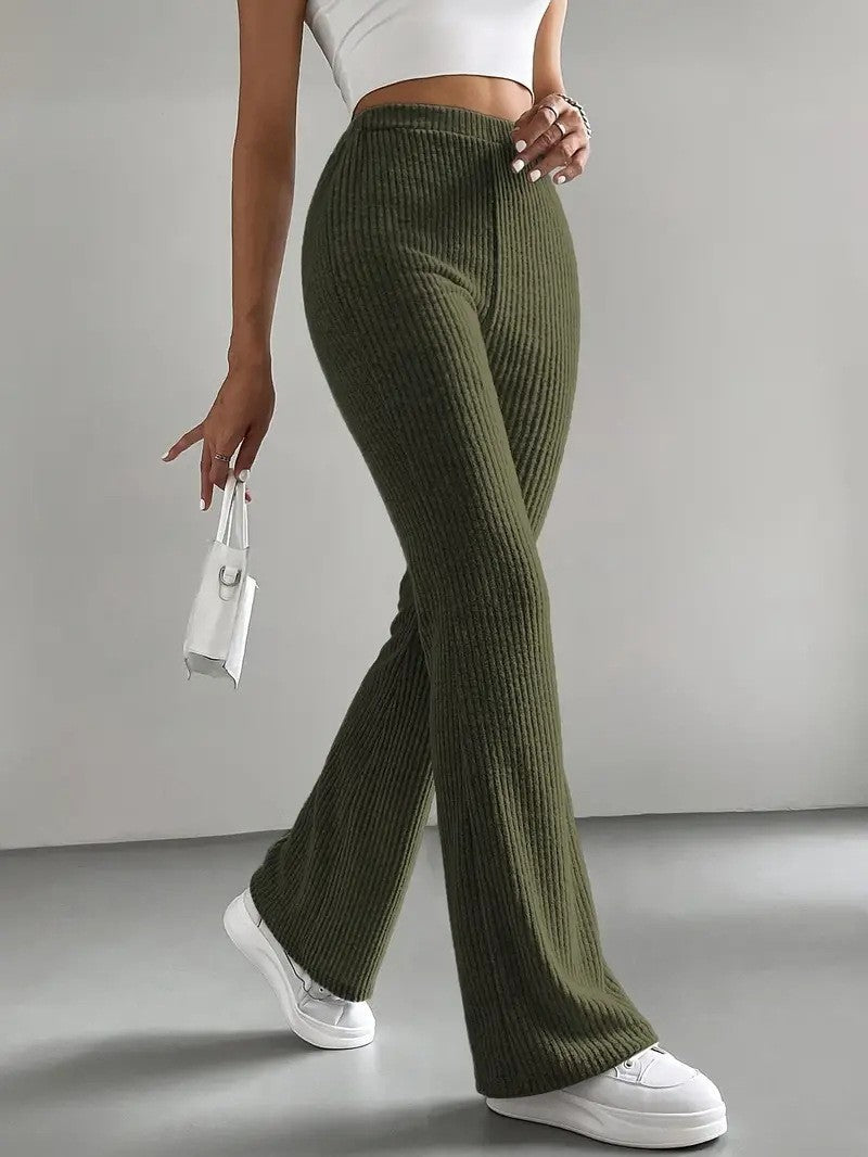 Damen Elegante und bequeme Rippen-Hose mit hohem Bund R&B
