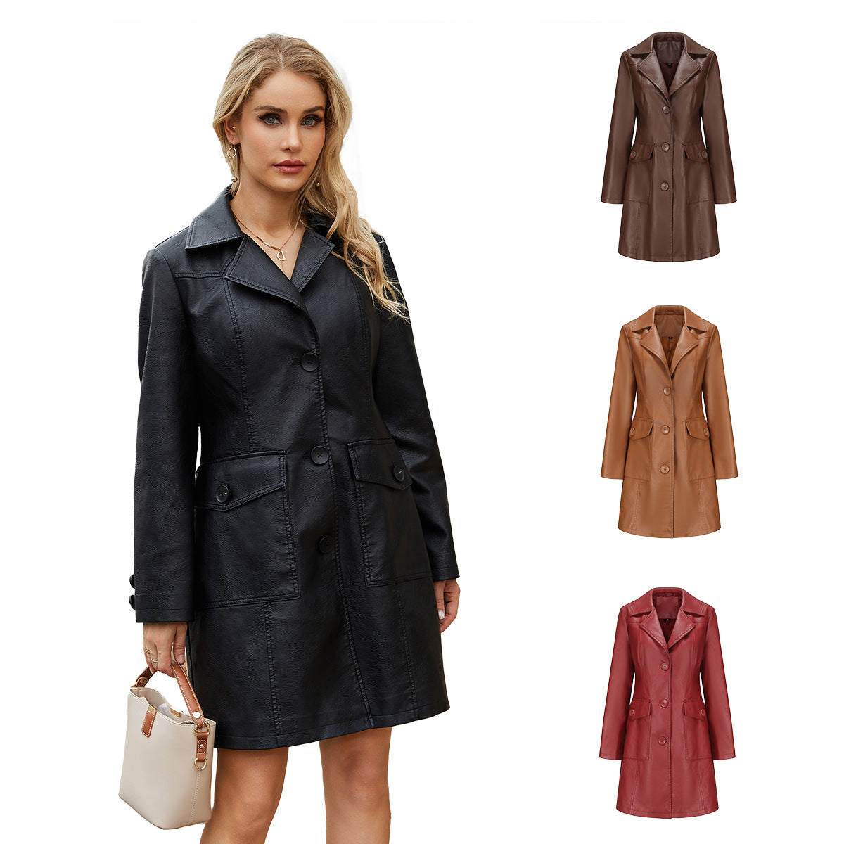 Damen modischer Kunstlederblazer mit praktischen Taschen
