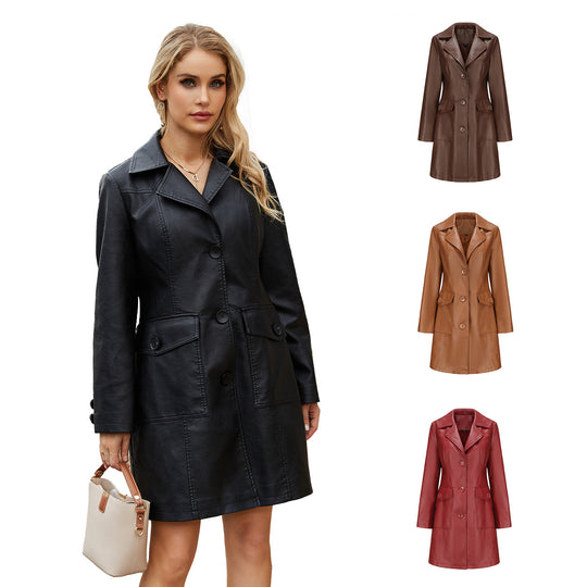 Damen modischer Kunstlederblazer mit praktischen Taschen R&B