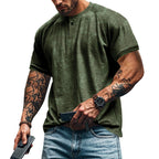 Herren lässiges Kurzarm-Henley-T-Shirt mit strukturiertem Design R&B