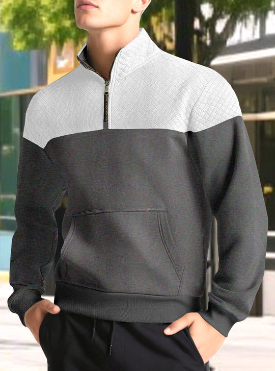Herren nan Halbzip-Sweatshirt mit gesteppter Schulterpartie Kängurutasche und gerippten Bündchen R&B