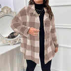 Damen kuschelige Karojacke mit Knopfverschluss und oversized Schnitt
