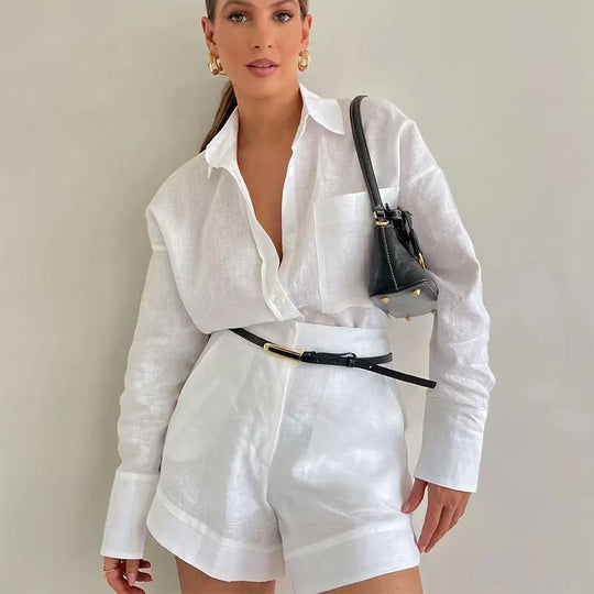 Damen Kurz-Overall mit eleganter Hemdblusen-Optik R&B