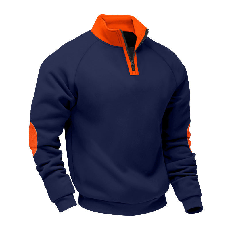 Herren nan Halbzip-Fleecepullover mit Stehkragen Raglanärmeln und Ellenbogenpatches R&B