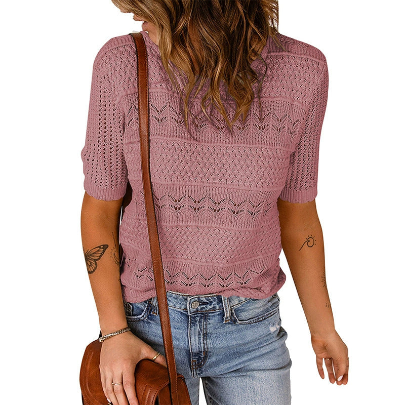 Damen luftiger Strickpullover mit Lochmuster R&B