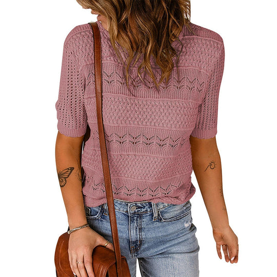 Damen luftiger Strickpullover mit Lochmuster R&B