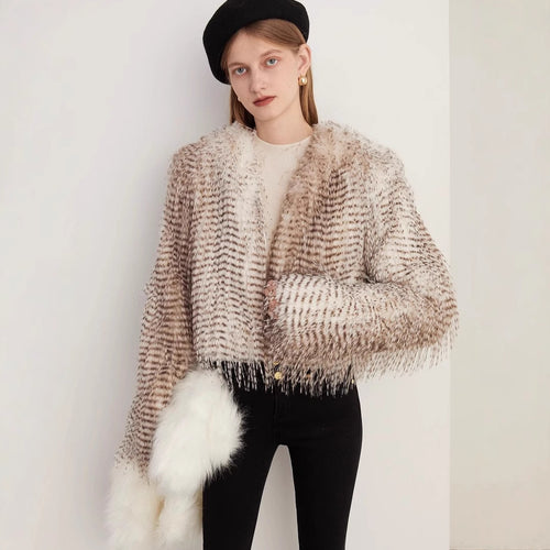 Damen Luxuriöse Couture-Kurjacke aus Kunstpelz mit detailreicher Struktur R&B