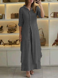 Damen nan langes Leinen-Hemdblusenkleid mit durchgehender Knopfleiste, Hemdkragen und dezentem A-Linien-Schnitt R&B