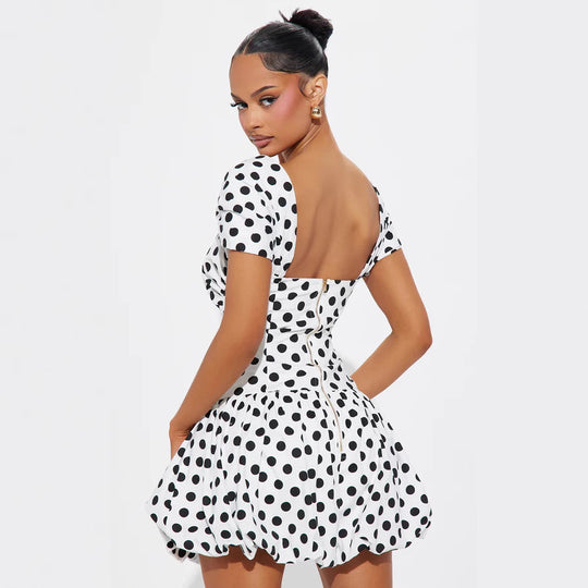 Damen Kurzärmeliges Cocktailkleid mit Puffärmeln und Freizeitausschnitt R&B
