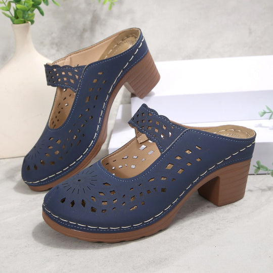 Damen Modische Clogs mit floralem Cut-Out-Design und komfortablem Blockabsatz R&B