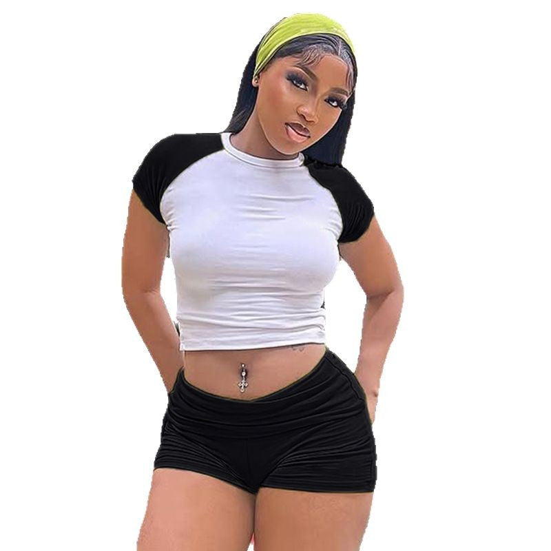 Damen Sportliches Kurzarm-Set mit figurbetontem Schnitt und hohen Bund R&B