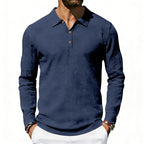 Herren nan Langarm-Poloshirt aus Baumwollgaze mit Hemdkragen, Dreiknopfleiste und entspannter Passform R&B